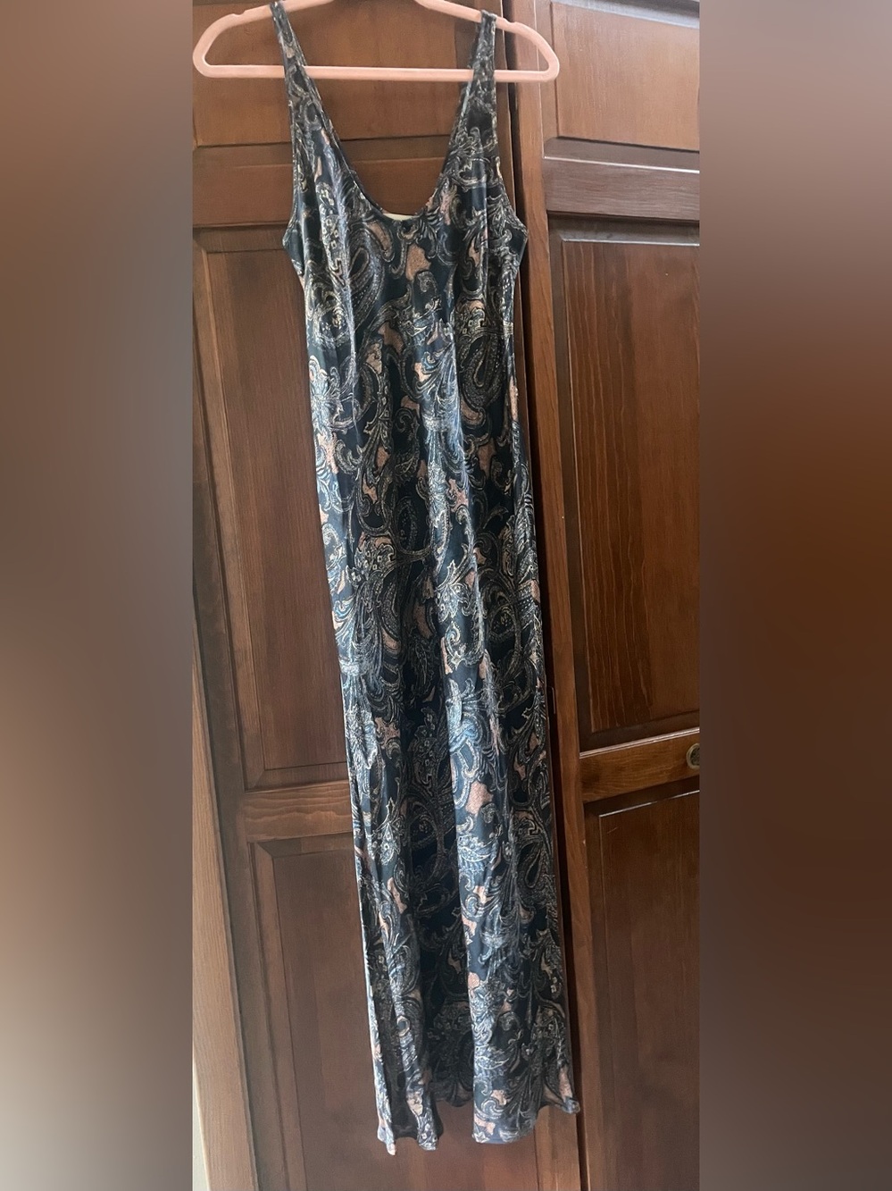 L'AGENCE Black Paisley Slip dress with Tan & Blue Accents